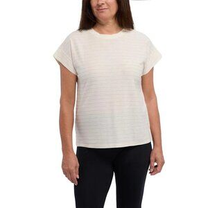 Ellen Tracy Women's XL Ivory Striped Short Sleeve Top Lightweight n1152